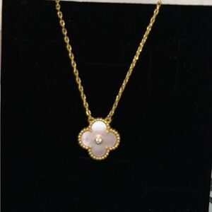 Elegant Sakura Pink Clover Pendant Necklace